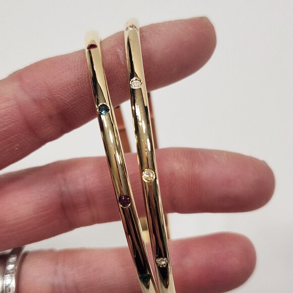 90s Swarovski Stacking Slip On Bangles With Clear/Multicolored Crystals Set Of 2 - Picture 4 of 7